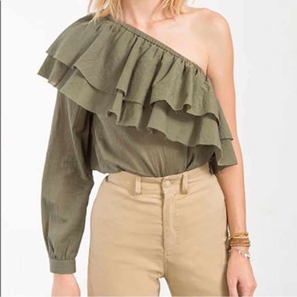 Chan Luu Lexington One Shoulder Ruffle Top Black - Picture 11 of 11